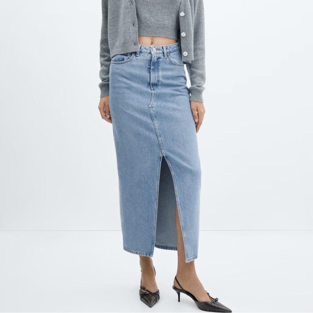 Mango Denim Slit Midi Skirt